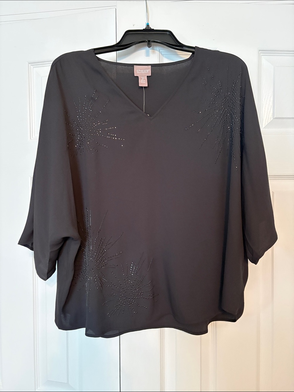 Chico's Black Embellished V-Neck Dolman Sleeve Top
